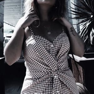 ⚡️Gingham Twist Knot Front button midi dress retro chic trendy black